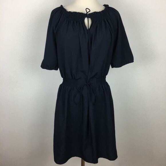 Loft Navy Short Sleeve Elastic Waist  Fit & Flare  Dress Small - Picture 1 of 6